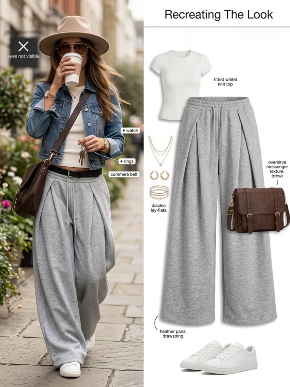 Pleated Wide-Leg Sweatpants in Heather Gray